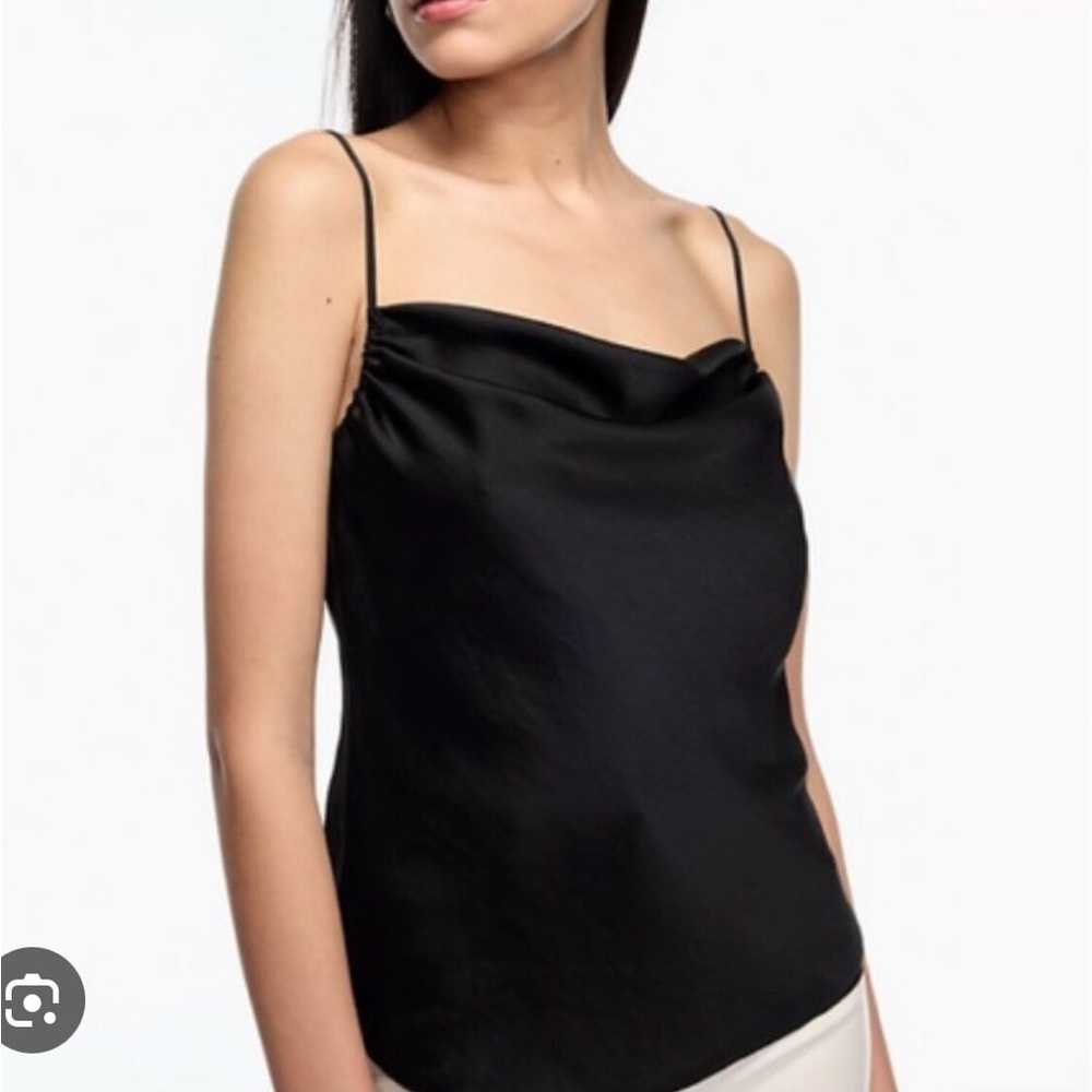 Aritzia Wilfred Allusion Black Satin Draped Sleeveless Camisole Tank Top